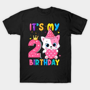 Kids Its My 2nd Birthday Shirt Girl Kitty Theme Party T-Shirt